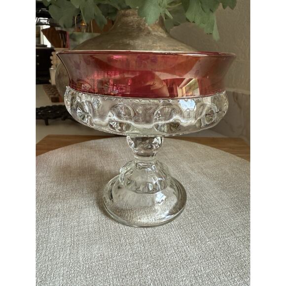 Kings Crown Ruby Flash Thumbprint Diamond Point Compote Candy Dish 5 1/4" Tall - Picture 1 of 8